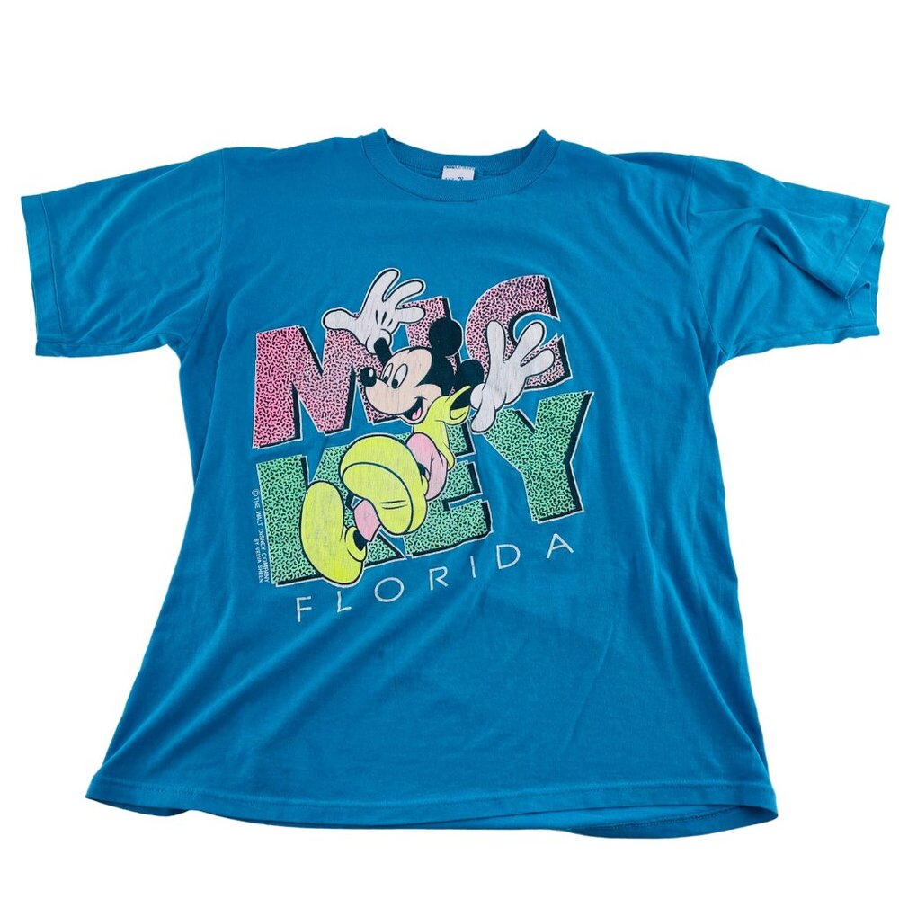 Vintage Mickey Mouse Florida T-Shirt Large Velva Sheen 50% Polyester 50% Cotton